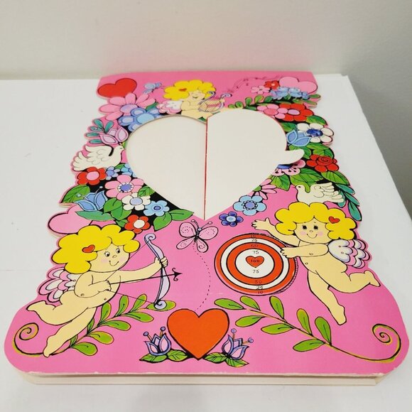 Vtg Norcross Stand Alone Valentine Paper Puff Heart Cupid Floral Pink Red Decor - Picture 4 of 9